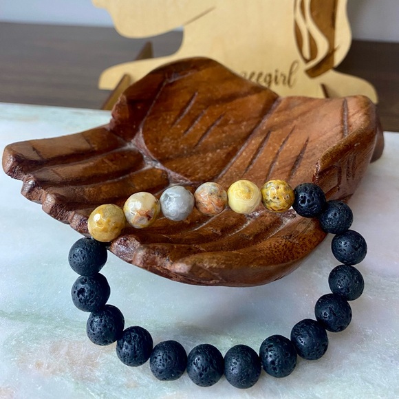 Hand Crafted Other - Handmade Unisex Crazy Lace Agate Lava Bead Bracelet 10mm